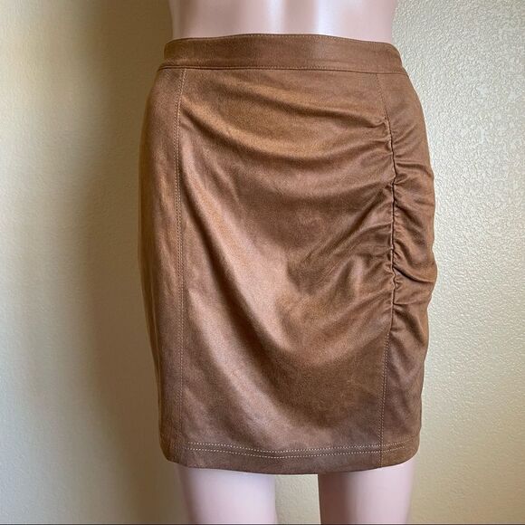 Free People Rumi Ruched Faux Leather Mini Skirt Camel Brown Size XS - Picture 1 of 11